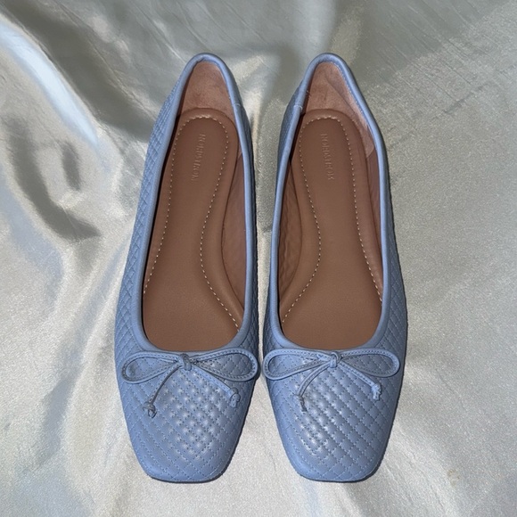 New Light Blue Quilted Ashton Ballet Flats Elegant Loafers Coquette Preppy Bow - Picture 2 of 11